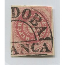 ARGENTINA 1862 GJ 07 ESCUDITO ESTAMPILLA SIN FALTAS DE HERMOSO COLOR MUY FRESCO CON MATASELLO CORDOBA FRANCA U$ 38 AQUI CON BASE MUY BAJA
